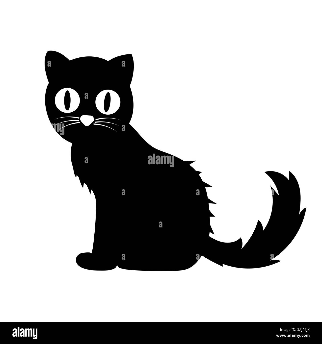 Schwarze Katze mit großen Augen vor weißem Hintergrund Stock Vektor
