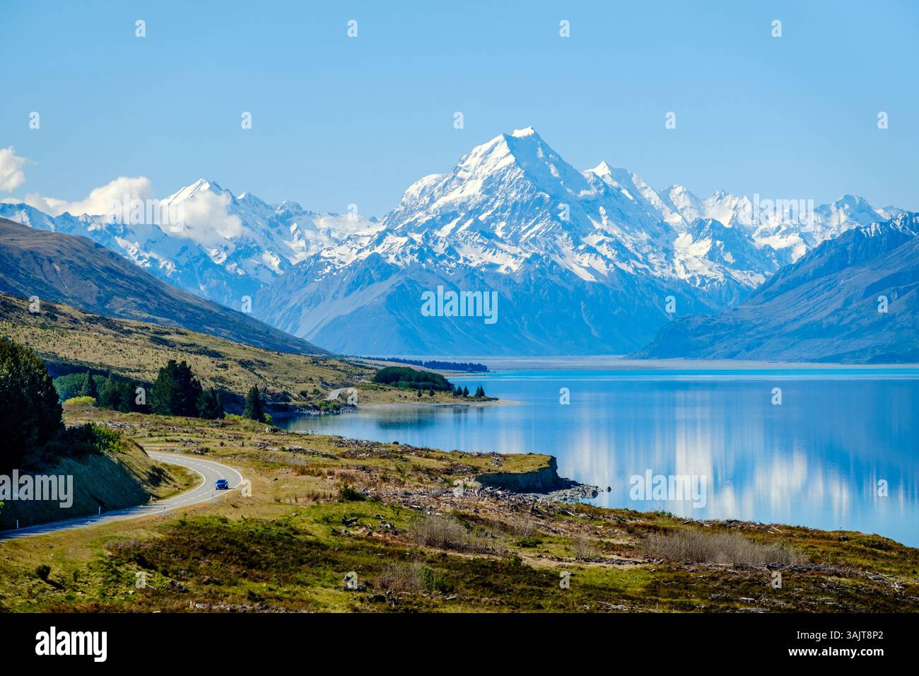 Sommerblick auf Mount Cook National Park vom Peter's Lookout, alpinen Lake Pukaki, Neuseeland Südinsel, Neuseeland Stockfoto