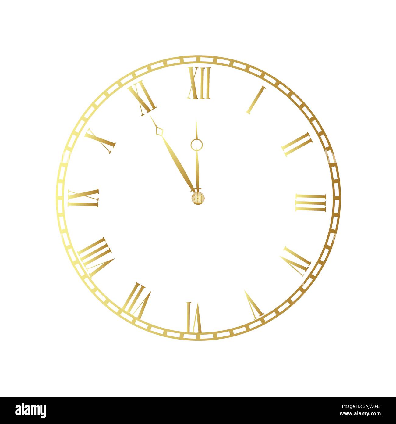 Goldene Uhr mit eleganten römischen Ziffern. Luxuriöse glänzende goldene Uhr Zifferblatt der runden Form Vektor-Illustration isoliert auf weißem Hintergrund Stock Vektor