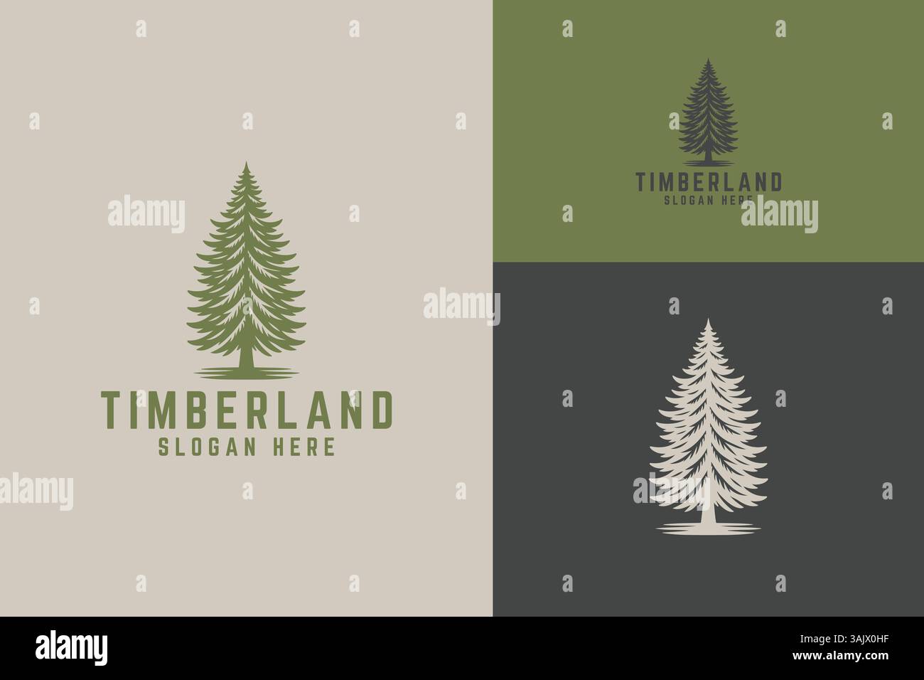 Timberland Logo Wilderness Evergreen Pine Tree Coniferous Forest Woodland Stock Vektor