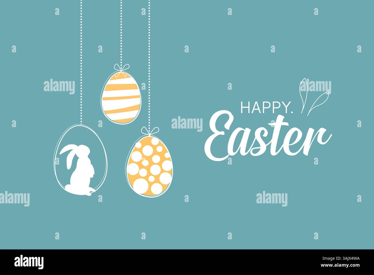 Happy Easter Card mit ostereiergirlande und Kaninchen. Einfache Vektordekoration Stock Vektor