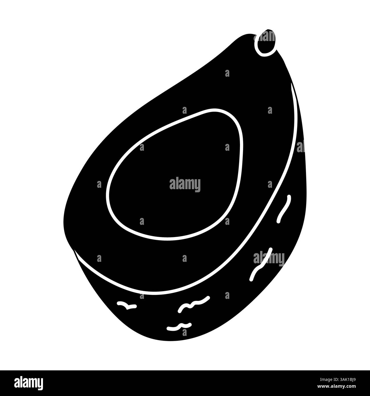 Avocado mit Innenseite und strukturierter Haut in schlichtem Schwarz-weiß-Design Stock Vektor