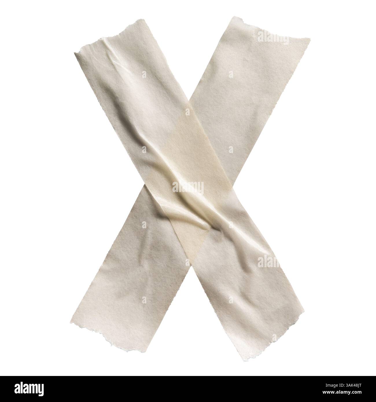 Buchstabe X aus weißem Abdeckband auf weißem Hintergrund mit Beschneidungspfad Stockfoto