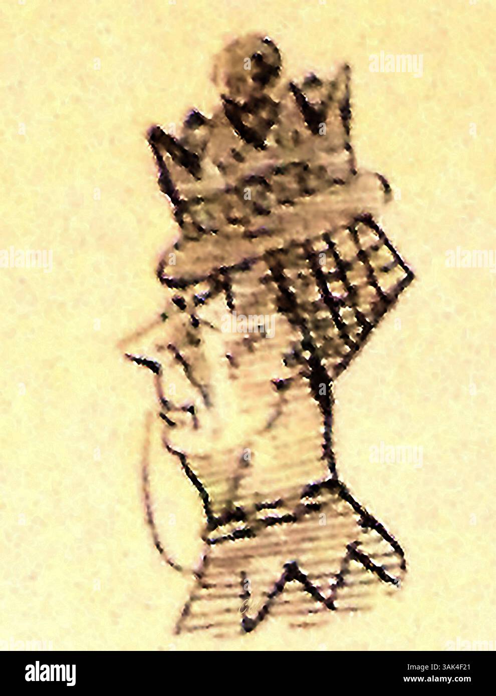 Ein Cartoon-Porträt des britischen Politikers Joseph Chamberlain (1836–1914). Er war Staatssekretär für die Kolonien, Oppositionsführer, Präsident des Local Government Board und Präsident des Board of Trade in der britischen Regierung. Stockfoto