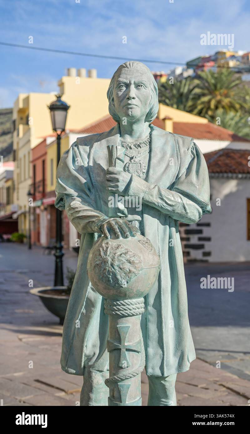 Statue von Christoph Kolumbus, San Sebastian de La Gomera, La Gomera, Spanien *** Statue von Christoph Kolumbus, San Sebastian de La Gomera, La Gomera, Spanien Stockfoto