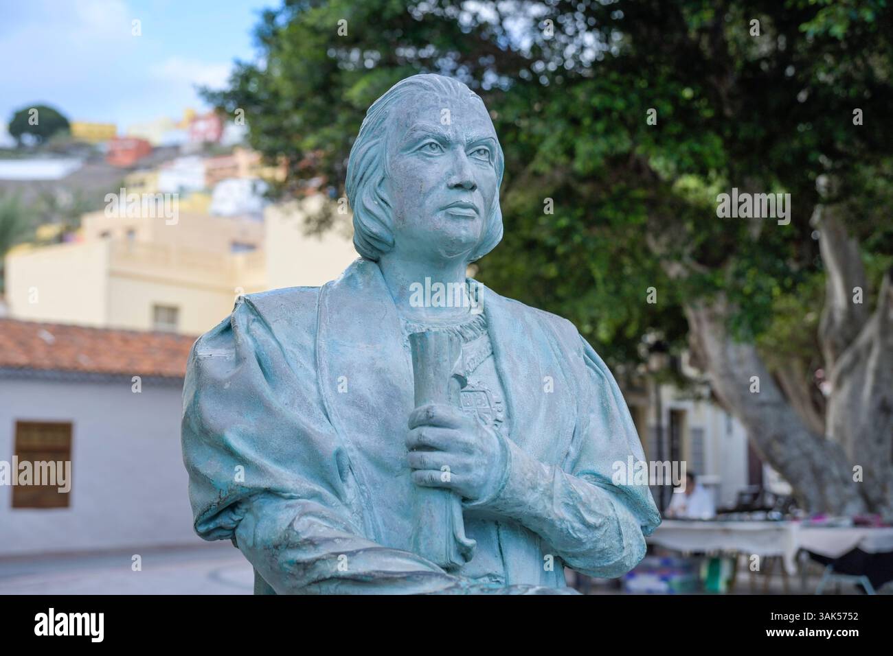 Statue von Christoph Kolumbus, San Sebastian de La Gomera, La Gomera, Spanien *** Statue von Christoph Kolumbus, San Sebastian de La Gomera, La Gomera, Spanien Stockfoto