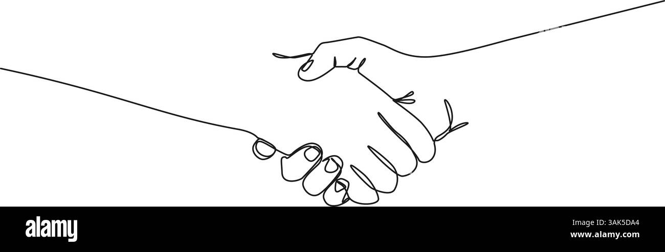 Durchgehende einzeilige Zeichnung eines Handshake, Strichgrafik-Vektor-Illustration Stock Vektor