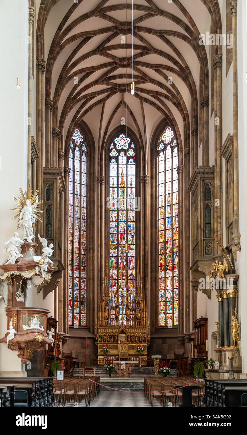 Inneres der Kathedrale St. Peter und Paul (tschechisch Katedrála svatého Petra a Pavla), auf dem Petrov-Hügel, der Altstadt von Brünn, Tschechien Stockfoto