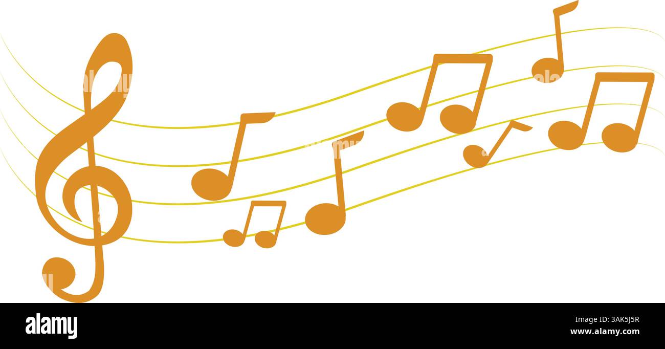 Musiknoten Welle, Kurve musikalische Zeichen, Schallwellenlinie Symbol, akustische Komposition, Farbe musikalische Note, Musiksound, Goldene musikalische Wellen Stock Vektor