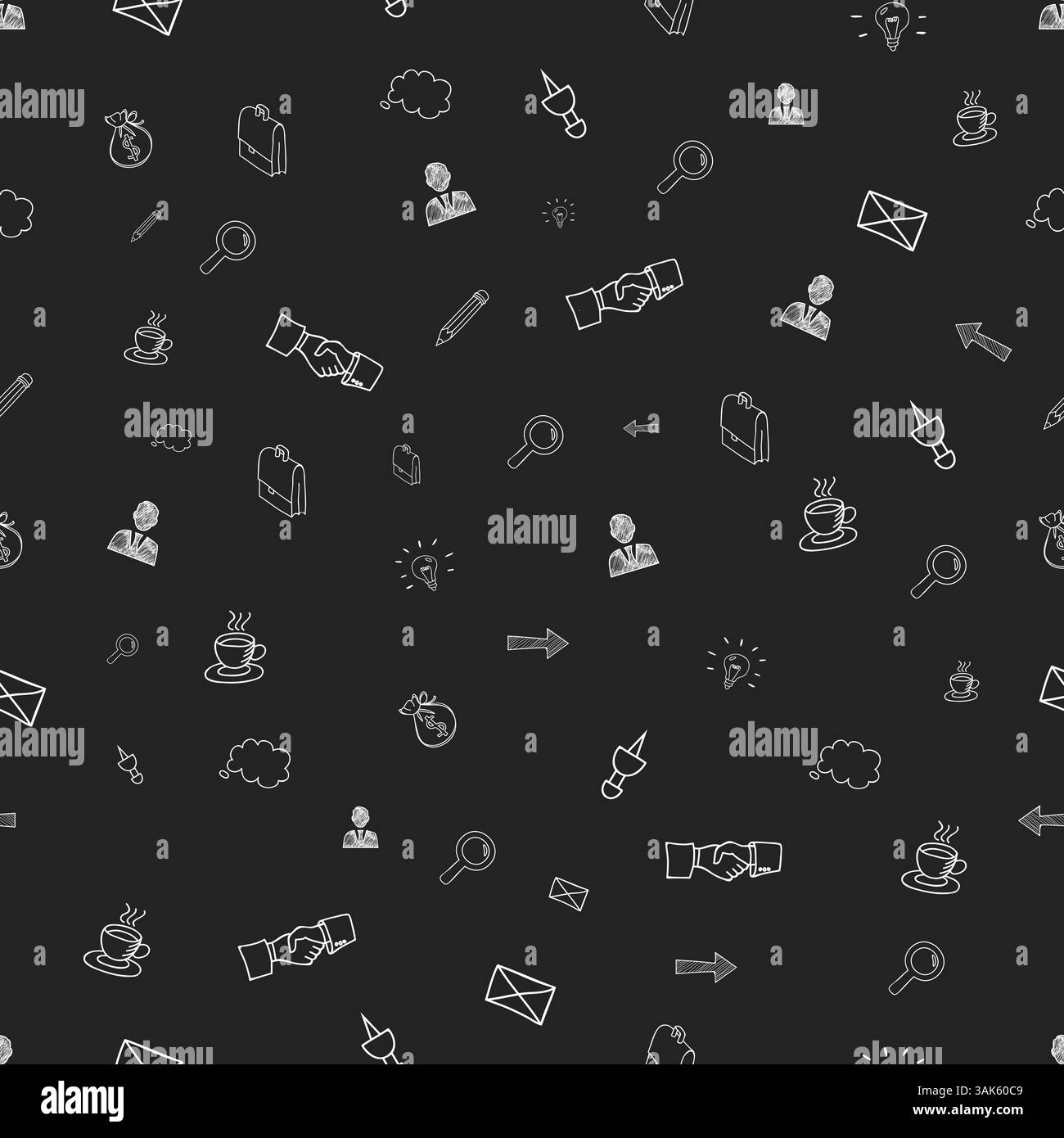 Handgezeichnete Kritzeleien in weißer Umrandung auf Schwarz Stock Vektor