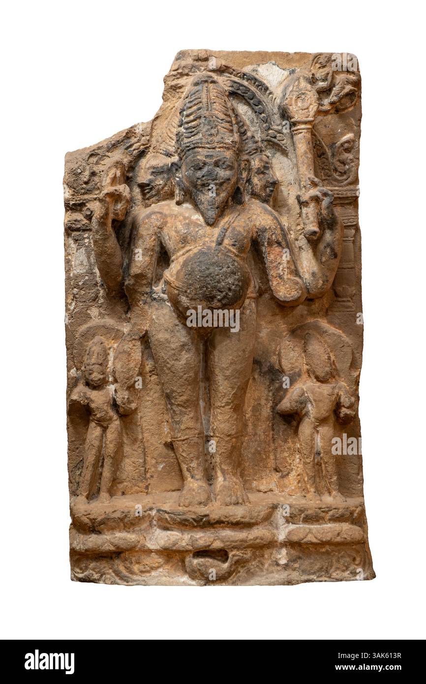 Brahma. Periode: 8. Jahrhundert n. Chr. Stil: Bhaumakara. Provenienz: Bhubaneswar. Material: Sandstein. Brahma ist der Gott der Schöpfung in der hinduistischen Mythologie. Hier Stockfoto