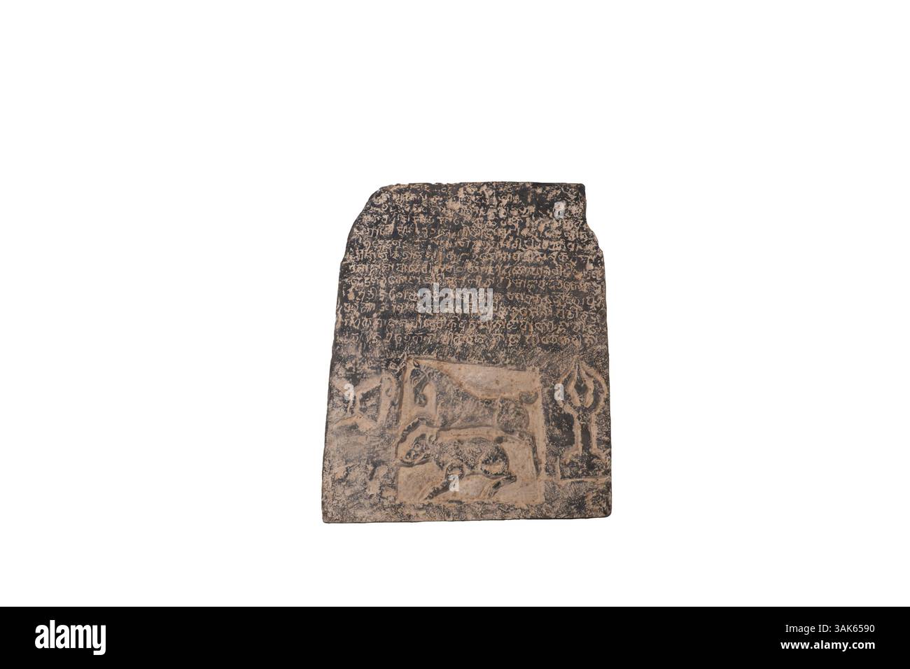 Tabletten geschrieben in Sanksrit, in Proto nagri-Schrift. Im verdammten Museum gibt es keine Übersetzung. Stockfoto