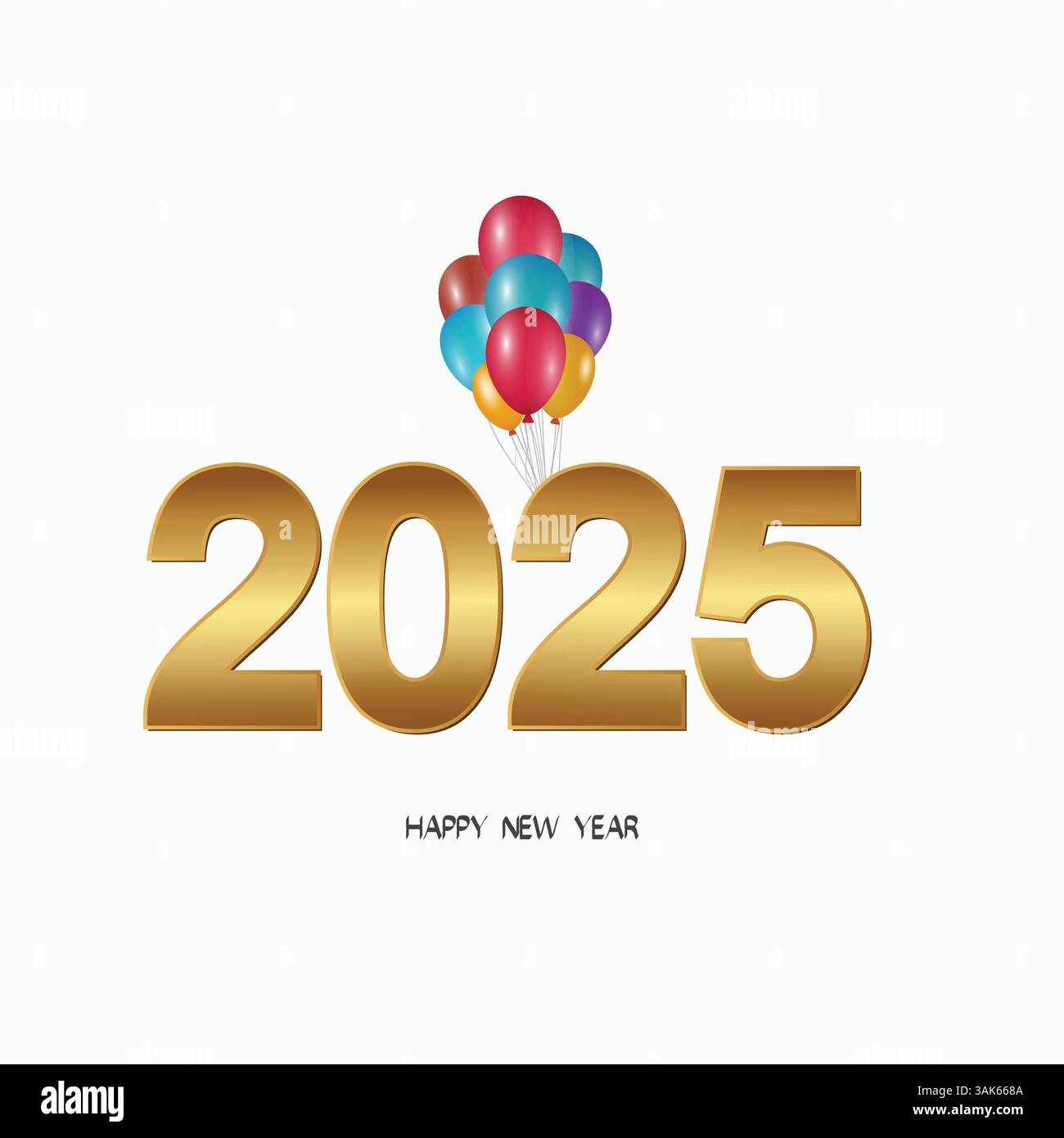 Frohe Neujahrsfeiertage 2025, goldene Dekoration, Ballons Stock Vektor