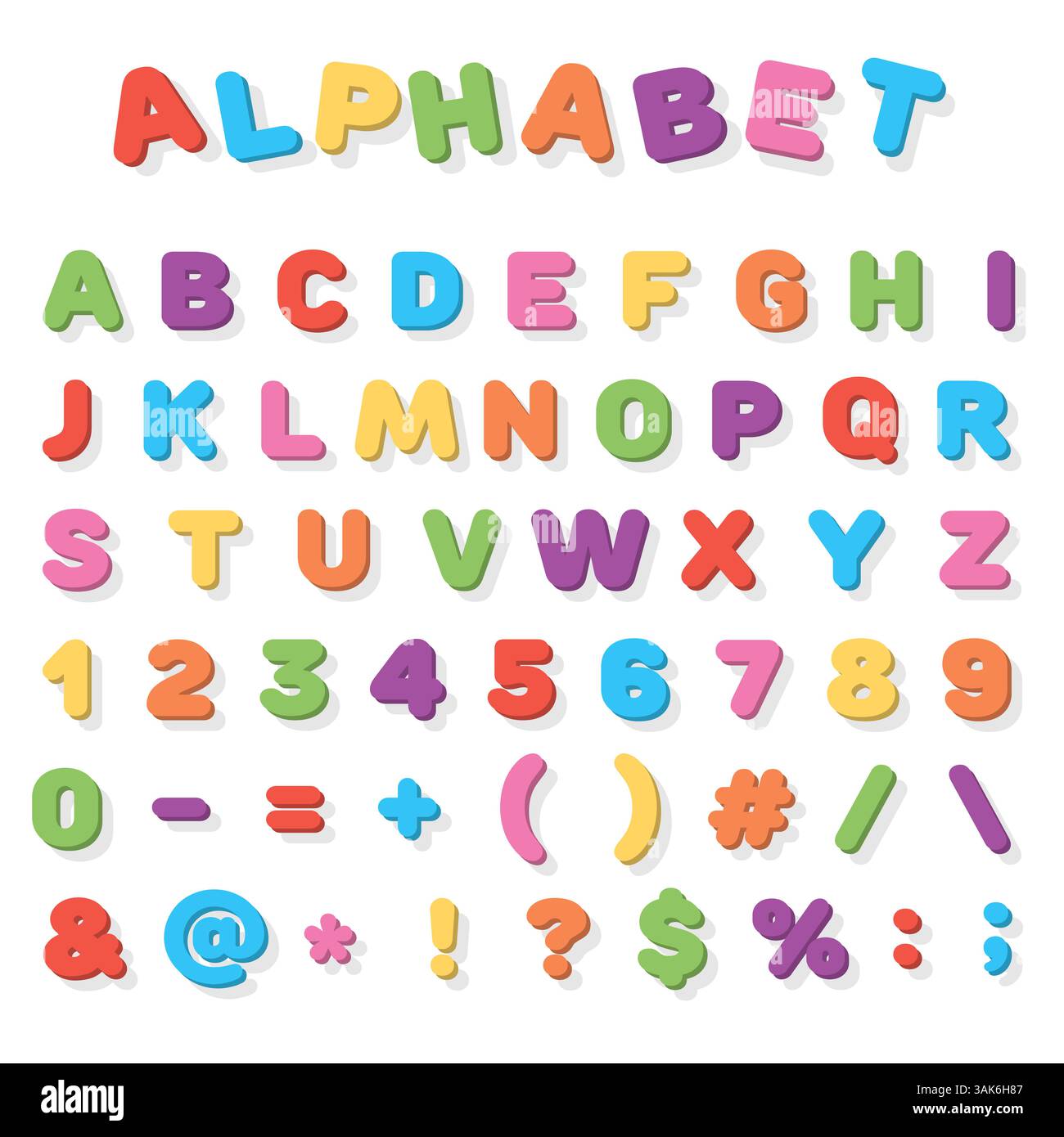 Vektor Bunte Buchstaben des Alphabets für den Schulunterricht für Kinder in einem hellen Stil mit einem Schatten Stock Vektor