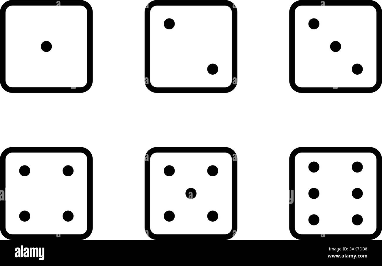 Minimalistischer Würfel-Vektor-Symbolsatz – Schwarzweiß-Kontur Stock Vektor