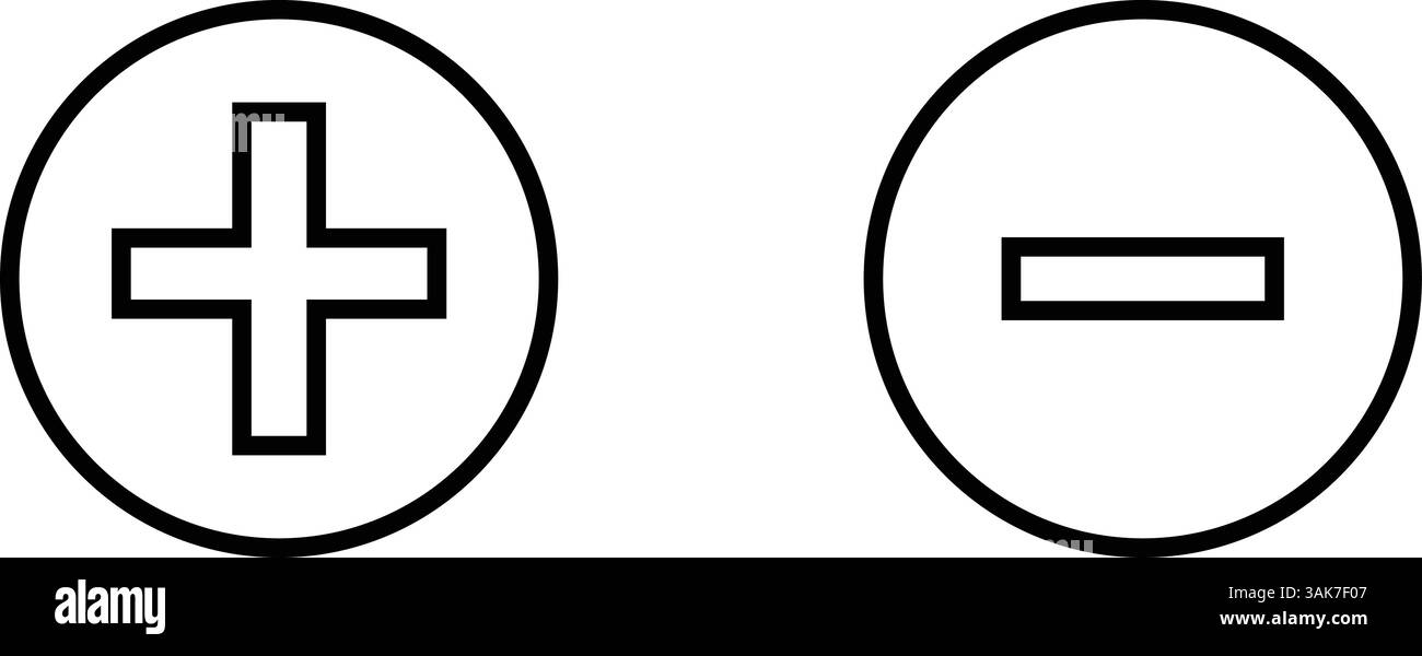Runde Schaltflächensymbole hinzufügen und entfernen. Kreisförmige Plus- und Minus-Symbole für UI-Design, Vektorillustration. Stock Vektor