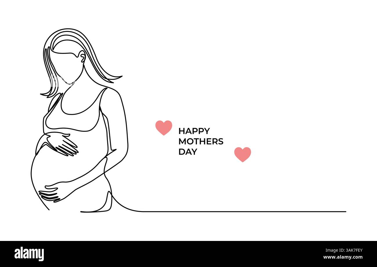 Happy Mother's Day Concept, einzeilige Zeichnung, Muttertagsmutter und Baby in einzeiliger Zeichnung Stock Vektor