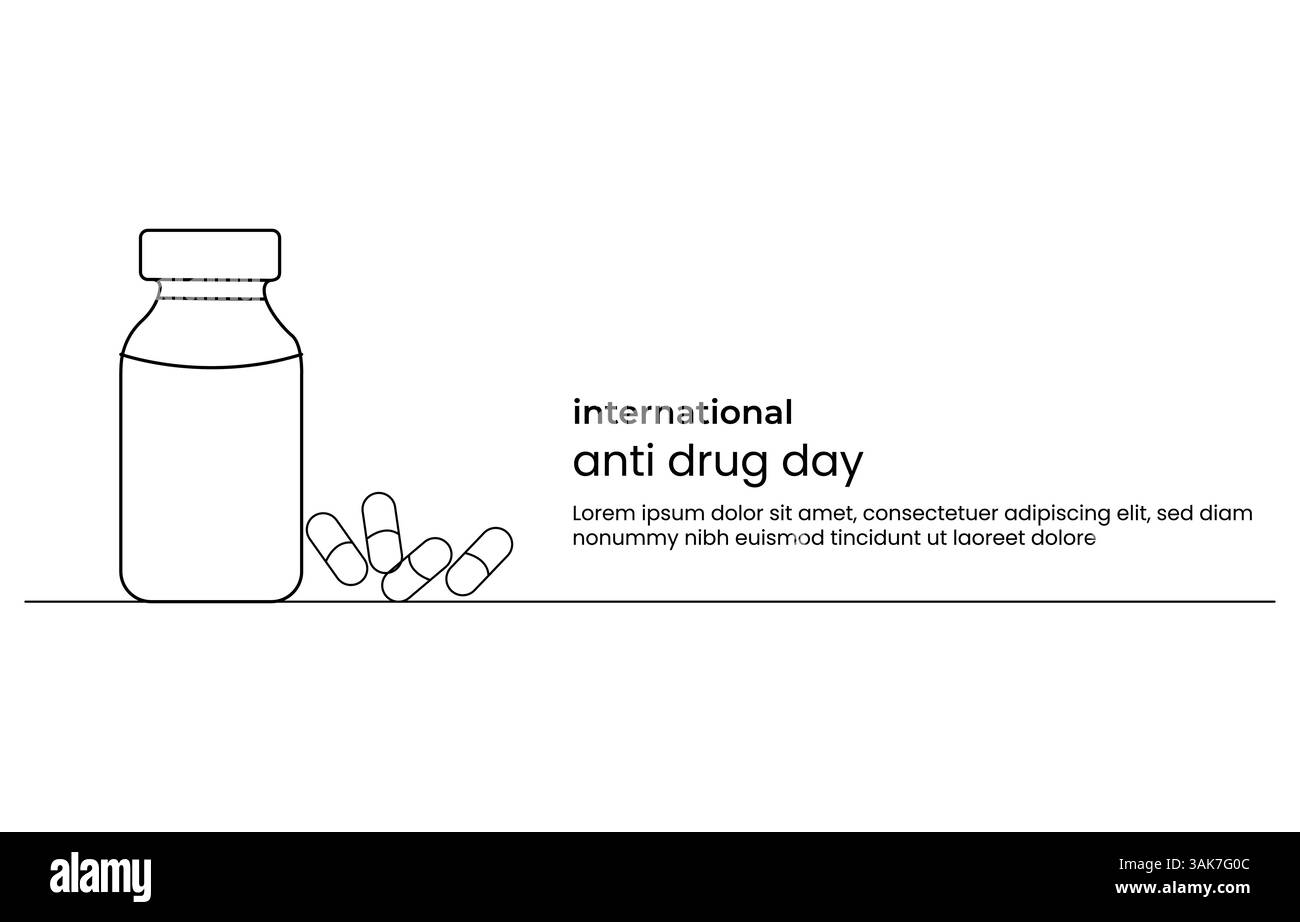 One Line Art Konzept internationaler Anti-Drogen-Tag Stock Vektor