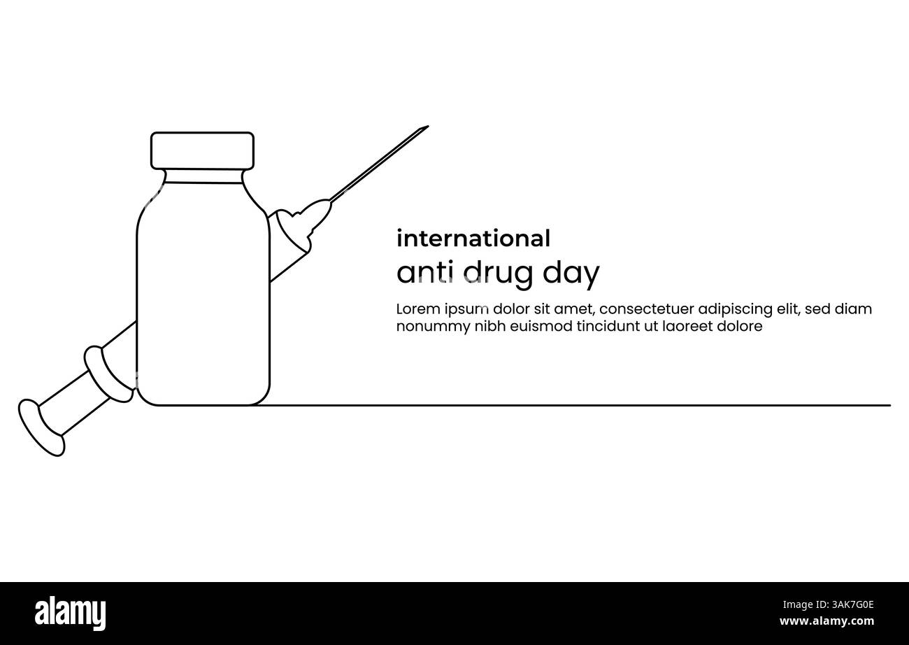 One Line Art Konzept internationaler Anti-Drogen-Tag Stock Vektor
