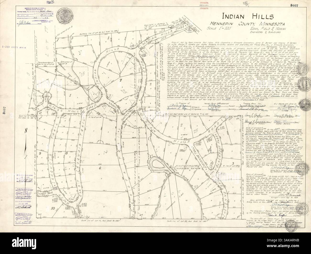 Indian Hills bezieht sich auf ein bestimmtes Gebiet oder Viertel, das durch die Hennepin County Library für seinen historischen und geografischen Kontext dokumentiert wird. Stockfoto