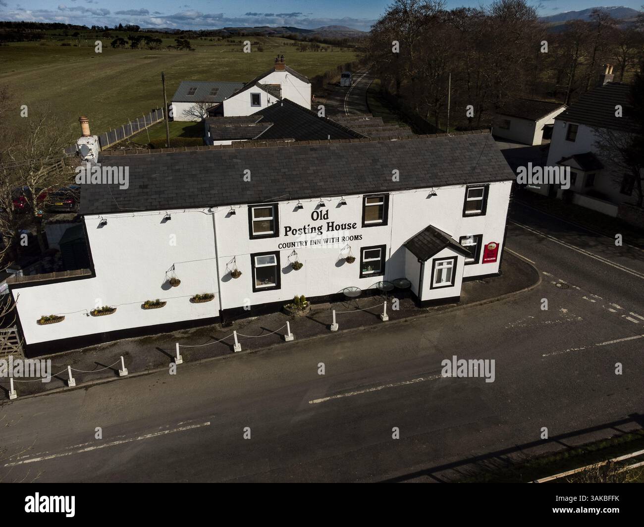 Luftbild des Old Posting House Deanscale Cockermouth, Cumbria, England. Stockfoto