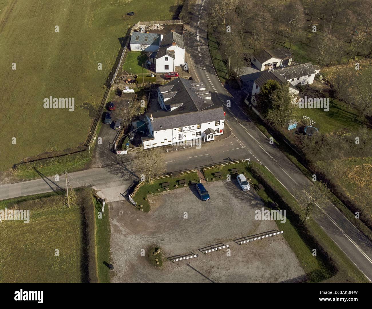 Luftbild des Old Posting House Deanscale Cockermouth, Cumbria, England. Stockfoto