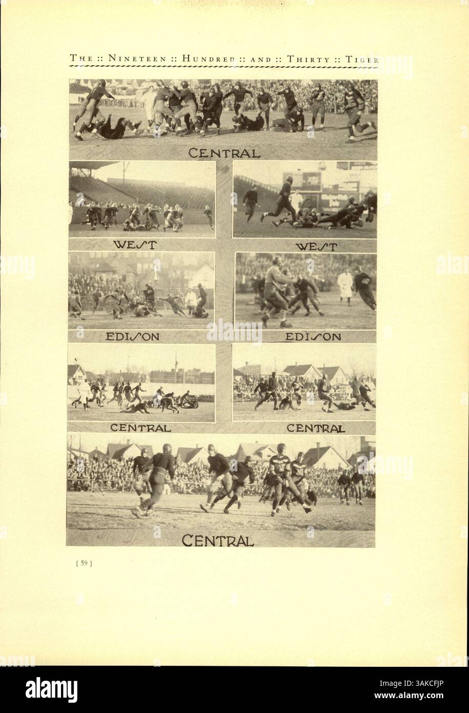 Das South High Yearbook 1930 mit dem Titel „Tiger“ bietet einen detaillierten Überblick über das Schuljahr 1929-1930, in dem Momente aus Schülerschaft, Lehrkörper, Leichtathletik und Vereinen erfasst werden und die Beiträge der afroamerikanischen Schule betont werden. Stockfoto