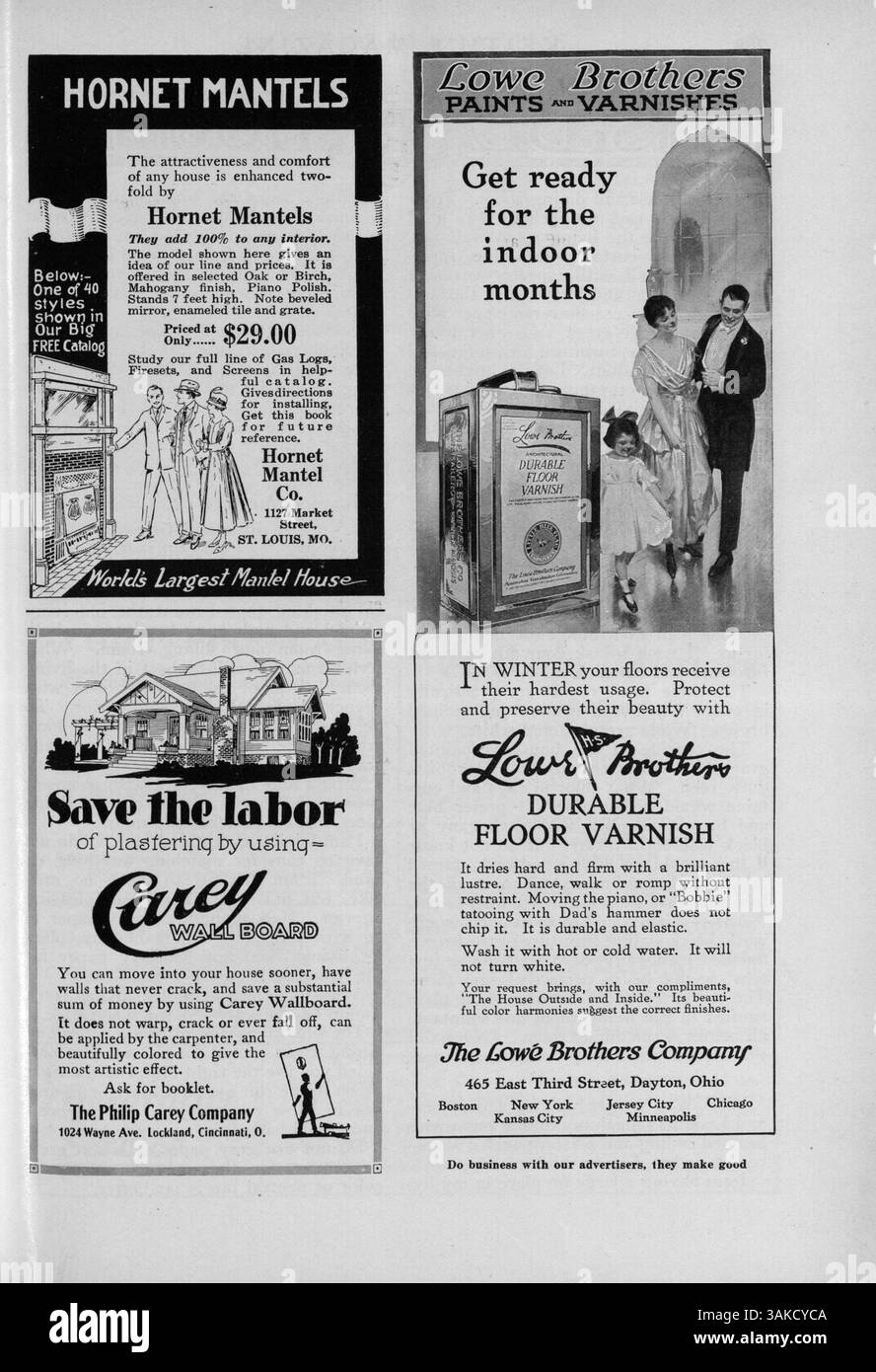 Diese Serie von zwölf Ausgaben aus dem Jahr 1918, herausgegeben von Max L. Keith, präsentiert Wohnbauentwürfe, Ideen zur Inneneinrichtung und Grundrisse. Zu den Merkmalen gehören Kostenschätzungen und Bautipps für Wohnhäuser, Kirchen und Schulen sowie Werbung für Haushaltsgeräte. Stockfoto
