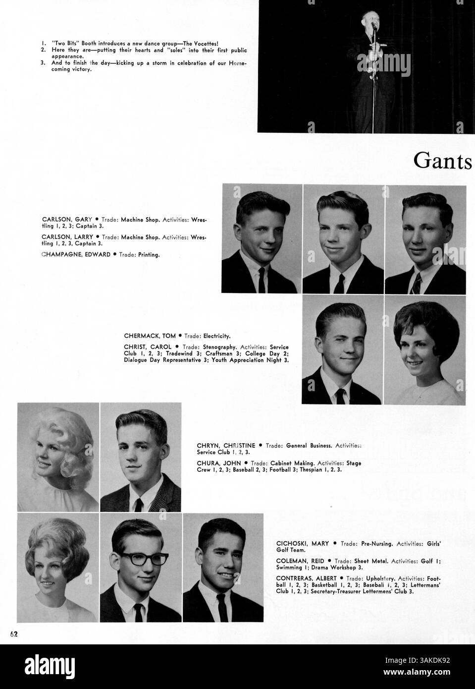 Dieses Jahrbuch dokumentiert das akademische Jahr 1963-1964 mit Schülern, Lehrern, außerschulischen Vereinen, Leichtathletik, und wichtige Ereignisse. Es beleuchtet die Geschichte und Beiträge der afroamerikanischen Zeit und bietet einen umfassenden Einblick in das Leben und die Leistungen der Studenten. Stockfoto