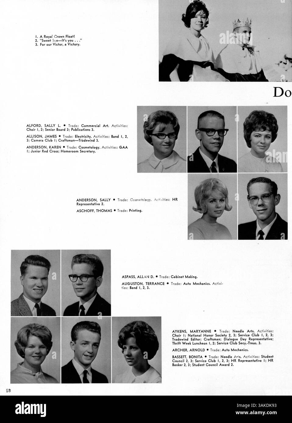 Dieses Jahrbuch dokumentiert das akademische Jahr 1963-1964 mit Schülern, Lehrern, außerschulischen Vereinen, Leichtathletik, und wichtige Ereignisse. Es beleuchtet die Geschichte und Beiträge der afroamerikanischen Zeit und bietet einen umfassenden Einblick in das Leben und die Leistungen der Studenten. Stockfoto