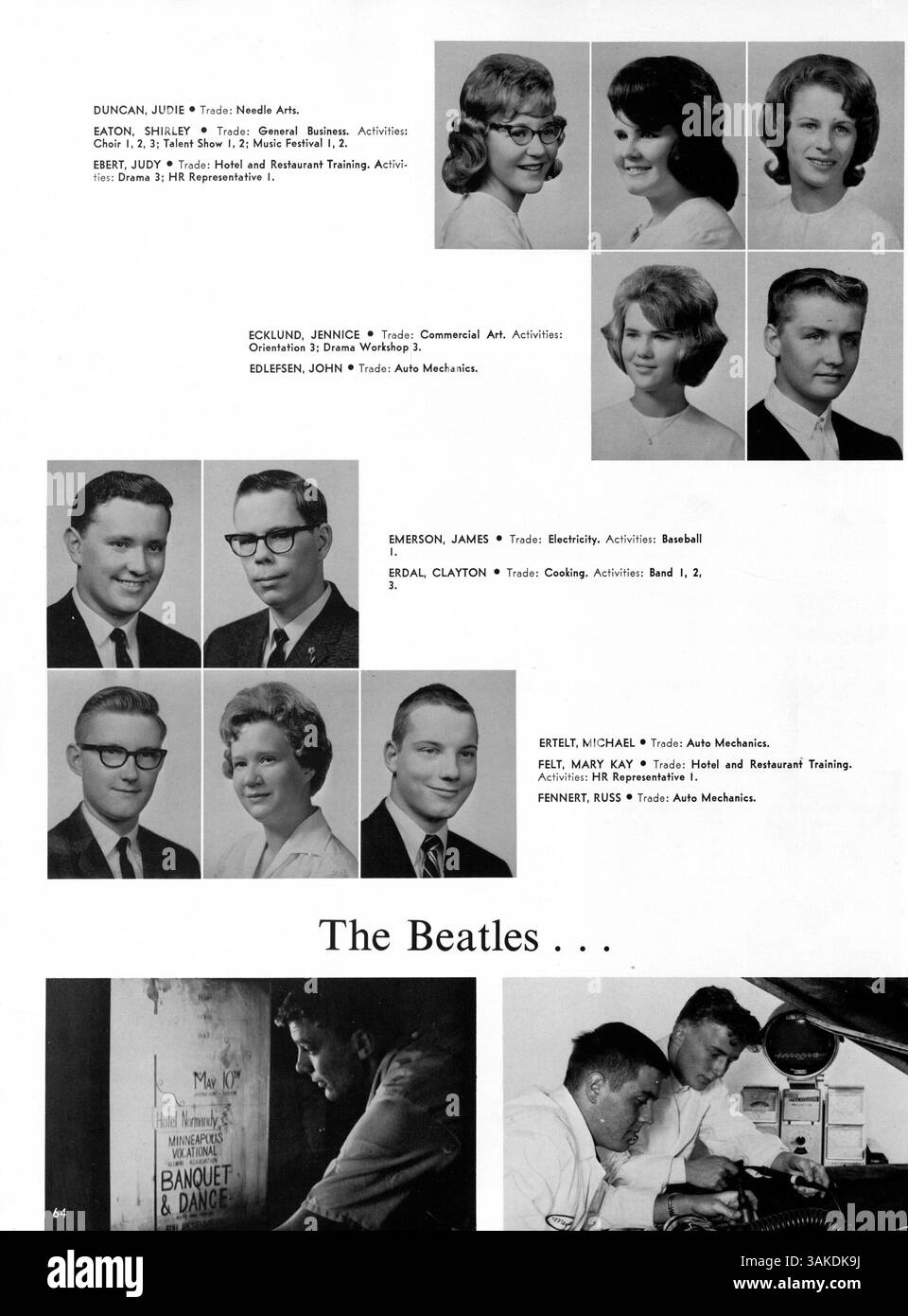 Dieses Jahrbuch dokumentiert das akademische Jahr 1963-1964 mit Schülern, Lehrern, außerschulischen Vereinen, Leichtathletik, und wichtige Ereignisse. Es beleuchtet die Geschichte und Beiträge der afroamerikanischen Zeit und bietet einen umfassenden Einblick in das Leben und die Leistungen der Studenten. Stockfoto