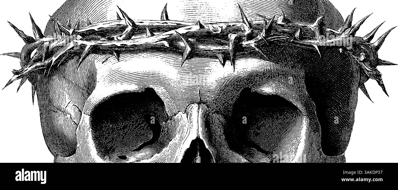 Gravierter Schädel mit Dornenkrone Illustration - Gothic-Kunst für kreative Designs. Stock Vektor