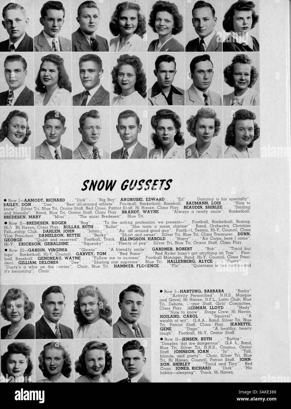 „Orator 1945“, das Jahrbuch der Patrick Henry High School, beschreibt die Ereignisse des Schuljahres 1944-1945, einschließlich Porträts von Schülern, Mitarbeitern, Sportmannschaften und Schulorganisationen, die das Wesen des High School-Lebens einfangen. Stockfoto