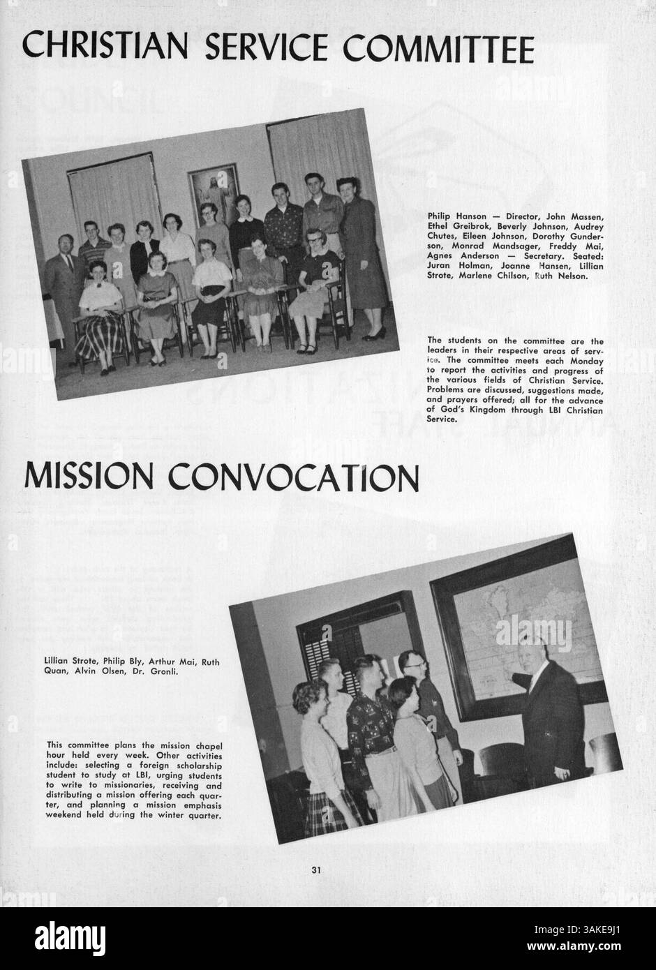 Das Jahrbuch des Lutherischen Bibelinstituts 1957, The Reflector, fängt die Höhepunkte des Schuljahres ein, von Schüleraktivitäten bis hin zu Lehrerporträts. Stockfoto