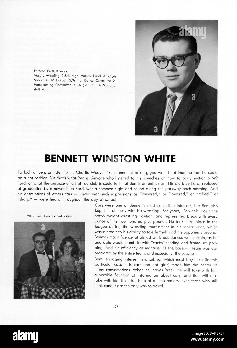 Das Breck Yearbook 1961 beleuchtet das Studentenleben, die Leichtathletik, akademische Exzellenz und außerschulische Leistungen während des akademischen Jahres 1960-1961 an der Breck School. Stockfoto