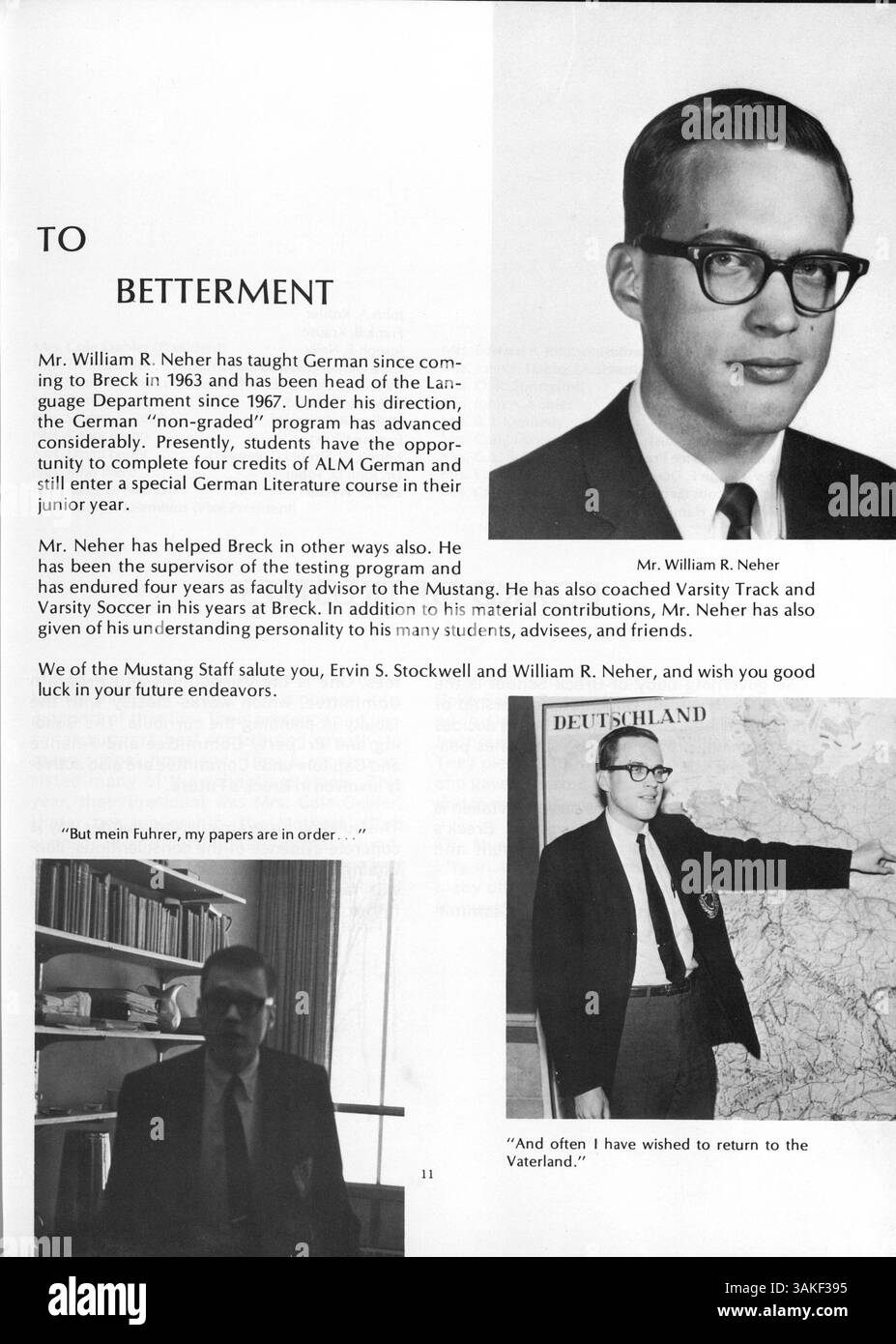 Das Breck Yearbook 1969 mit dem Titel „Mustang“ zeigt die Schüler, Lehrkräfte, Sportmannschaften und Schulvereine aus dem akademischen Jahr 1968-1969 an der Breck School. Stockfoto