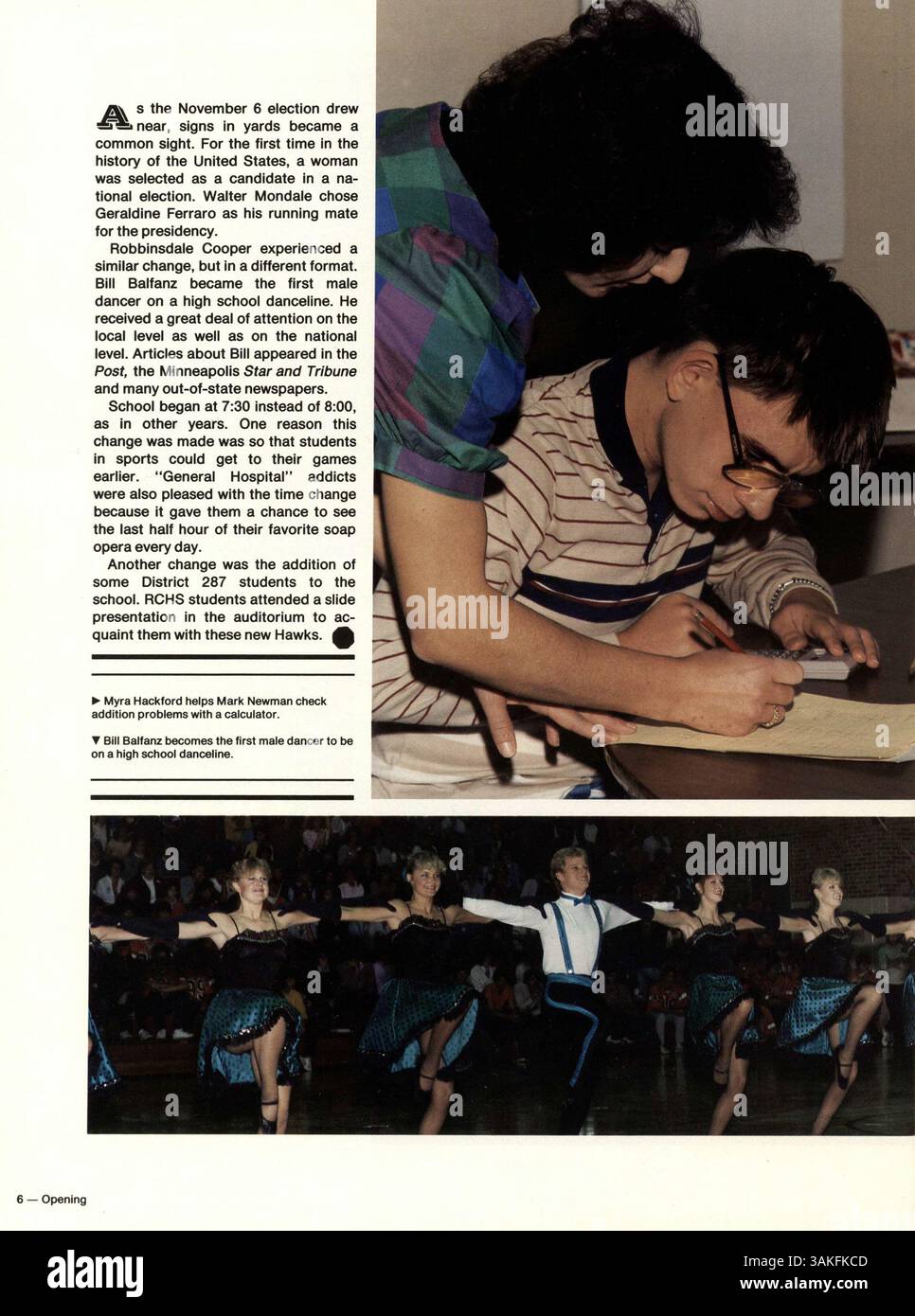 Talons 1985, das Jahrbuch der Robbinsdale Cooper High School, behandelt die wichtigsten Momente des akademischen Jahres 1984-1985, einschließlich Aktivitäten, Leichtathletik, Studentenleben und Dozenten. Stockfoto