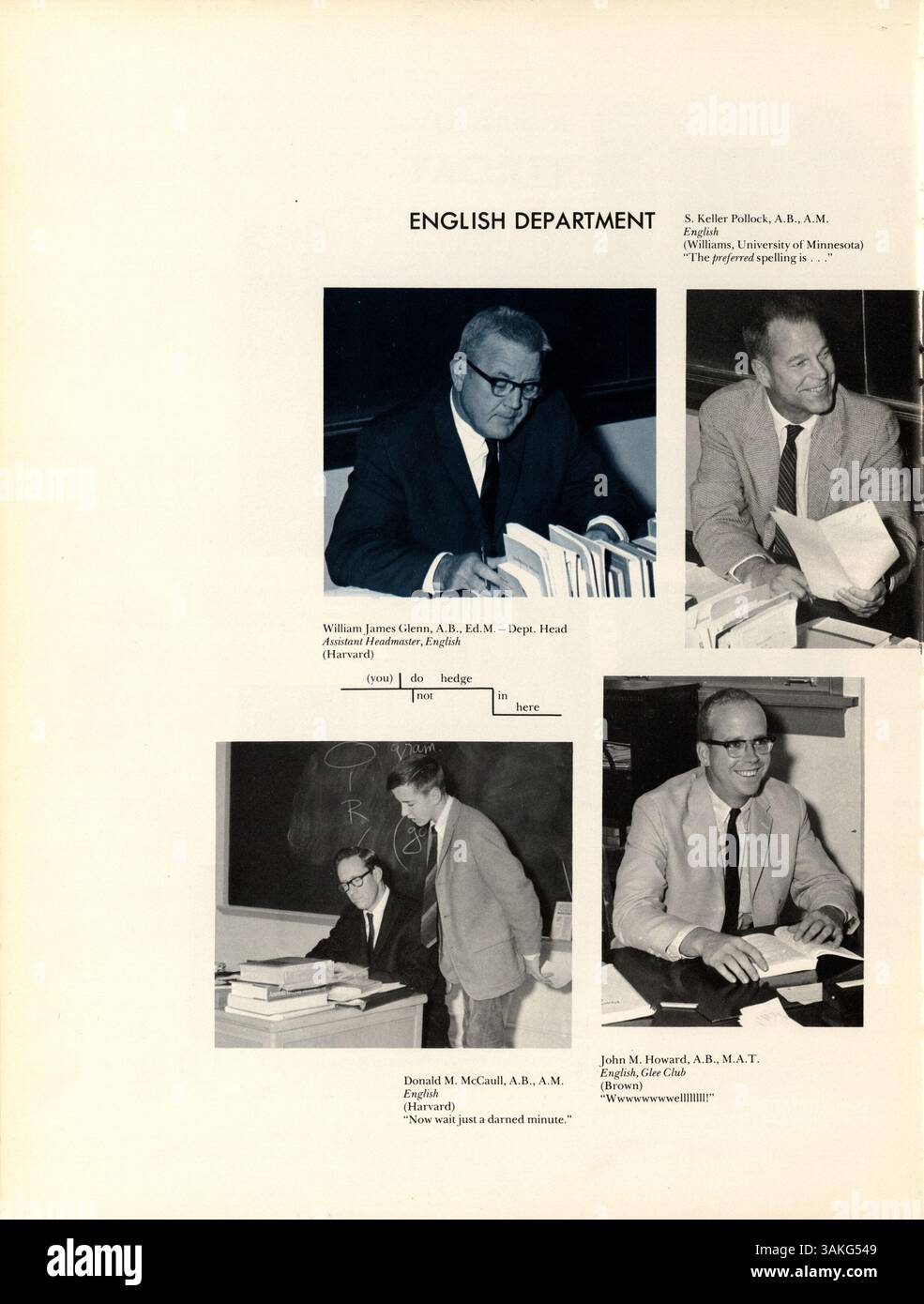 Die 1966 erschienene Ausgabe des Blake Yearbook, „Call O' Pan“, dokumentiert das akademische und soziale Leben an der Blake School während des Schuljahres 1965-1966 mit Schülern, Lehrern, Vereinen und Leichtathletik. Stockfoto