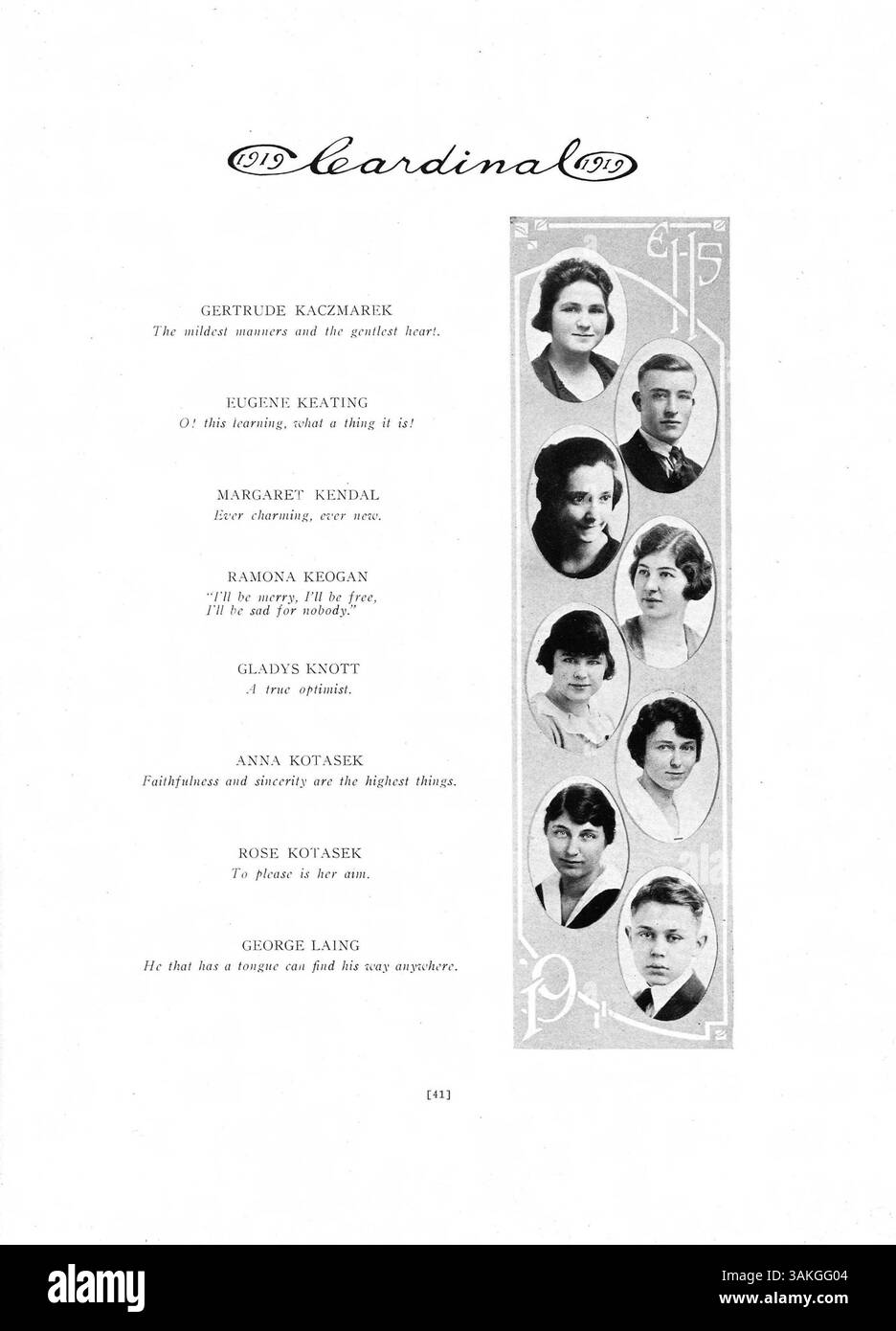 Die Ausgabe 1919 des Jahrbuchs „The Cardinal“ der East High School dokumentiert das Schuljahr und beleuchtet das Leben der Schüler, Sport, Vereine und akademische Leistungen während des Jahres 1918-1919. Stockfoto