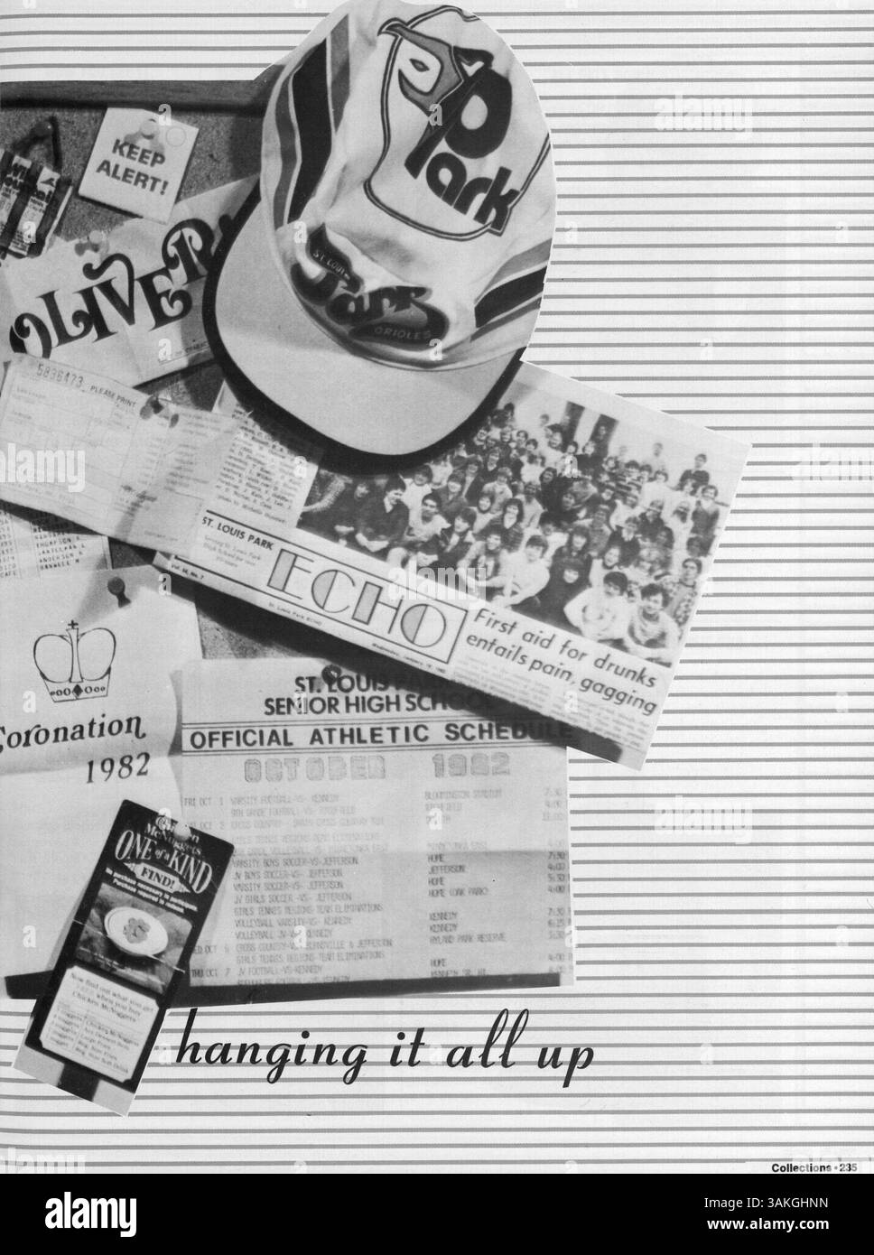 Das Jahrbuch „Echowan“ 1983 von der St. Louis Park High School zeigt die Höhepunkte des akademischen Jahres 1982-1983, einschließlich Schüleraktivitäten, Sportmannschaften, Clubs, Dozenten, und wichtige gesellschaftliche Veranstaltungen. Stockfoto