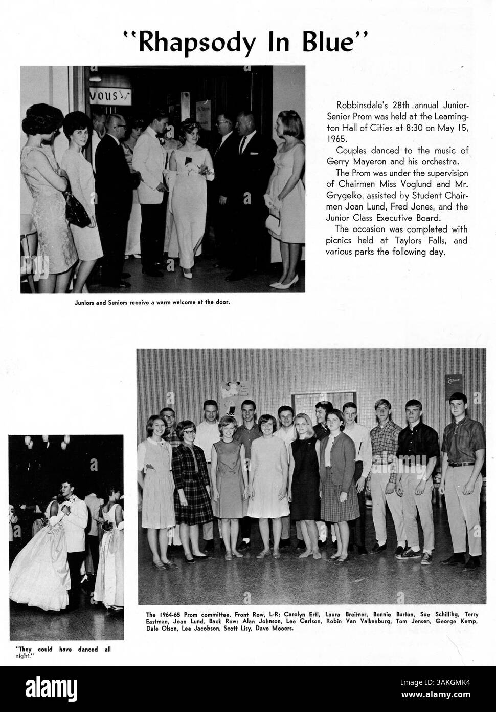 Das Jahrbuch „The Robin“ von der Robbinsdale High School im Jahr 1965 zeigt eine breite Palette von Veranstaltungen im Studentenleben, darunter akademische Leistungen, Sport und außerschulische Aktivitäten aus dem Schuljahr 1964-1965. Stockfoto