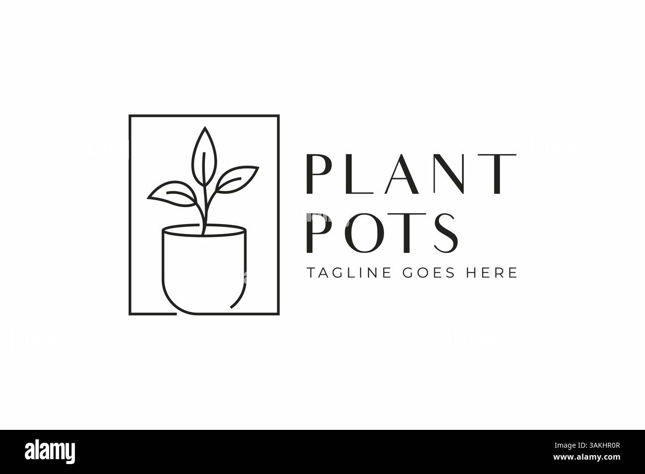 Pot Plant House Logo Gartenpflanzen Botanical Interior Home Business Line Konzept Stock Vektor