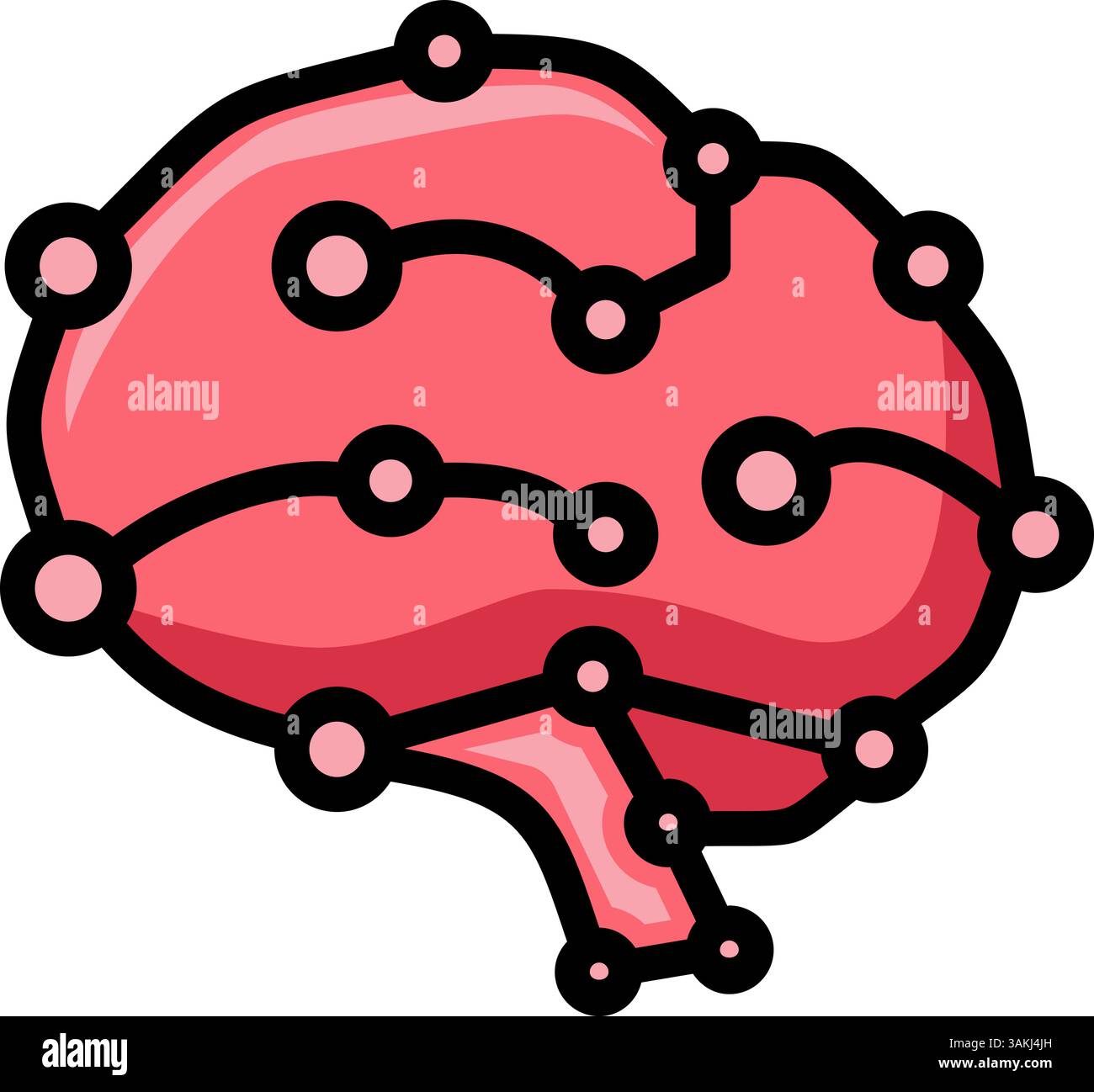 Einfaches Symbol eines neuronalen Netzes mit menschlichem Kopf Gehirn und Schaltungsverbindungen. Ideal für KI-Technologie, Neurowissenschaften und Psychologie-Logodesigns. Stock Vektor