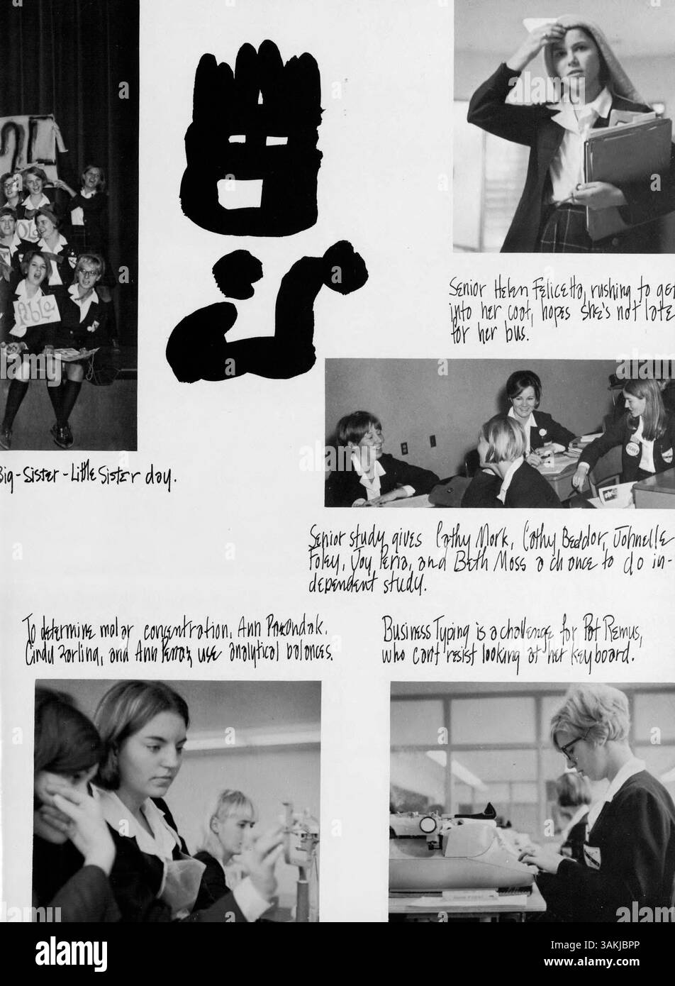 Das Dayesye Yearbook 1967 fängt das Schuljahr 1966-1967 ein und zeigt Studenten, Lehrkräfte, Leichtathletik und bedeutende außerschulische Aktivitäten. Stockfoto