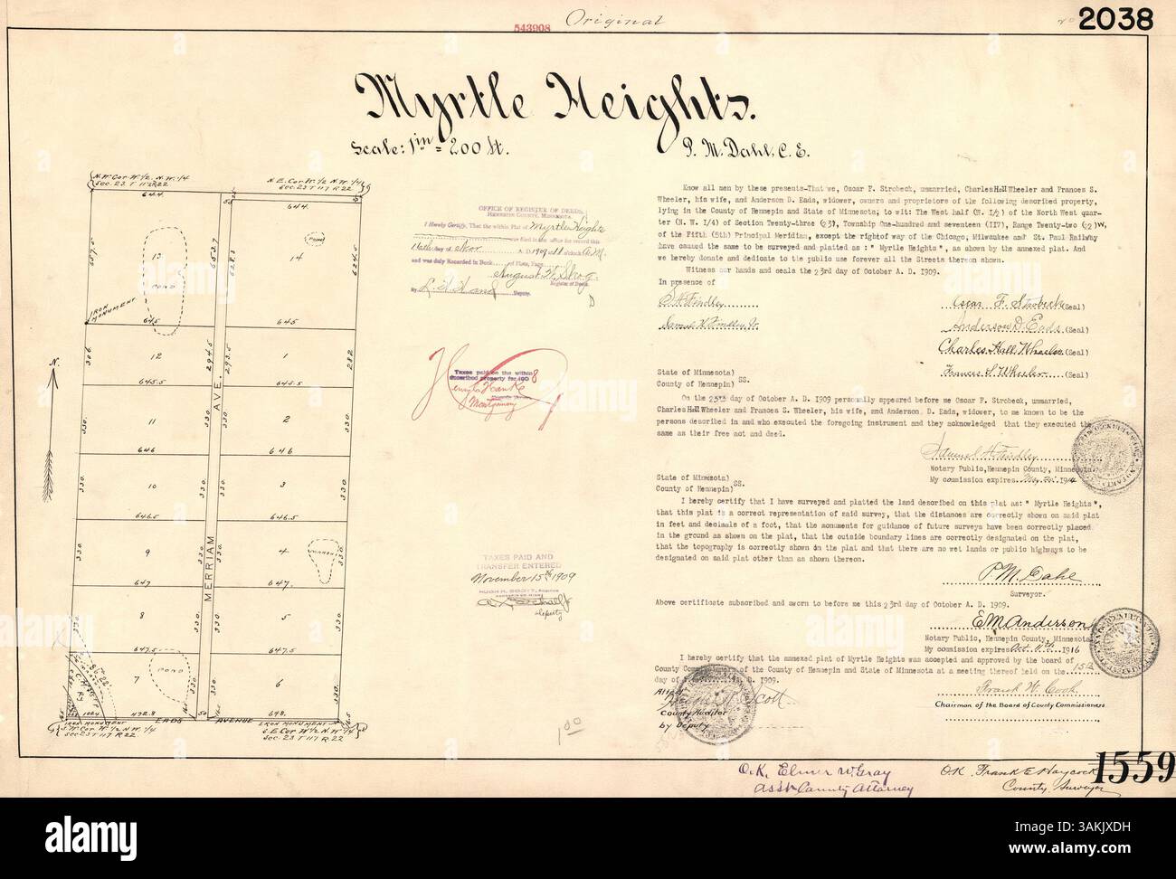 Eine Karte oder Verweis auf Myrtle Heights, die Informationen zu Standort, Entwicklung und potenziellen Wachstumsbereichen enthält. Sie spiegelt den historischen und geografischen Kontext dieser Region während eines bestimmten Zeitraums wider. Stockfoto