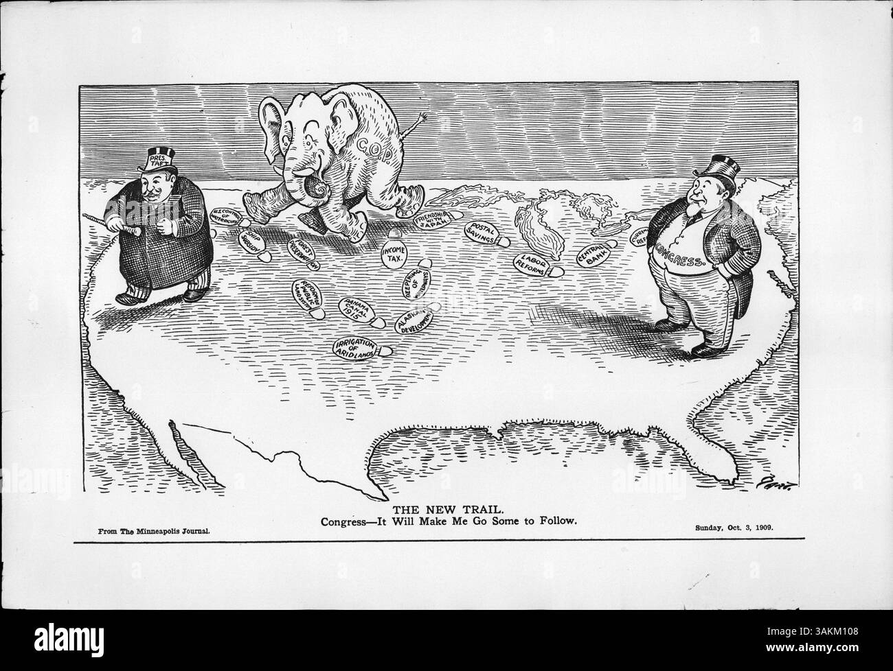 Der New Trail beschreibt die westliche Reise von Präsident William Taft durch die Vereinigten Staaten und dokumentiert seine Politik und die Reaktion des Kongresses während dieser Zeit. Stockfoto