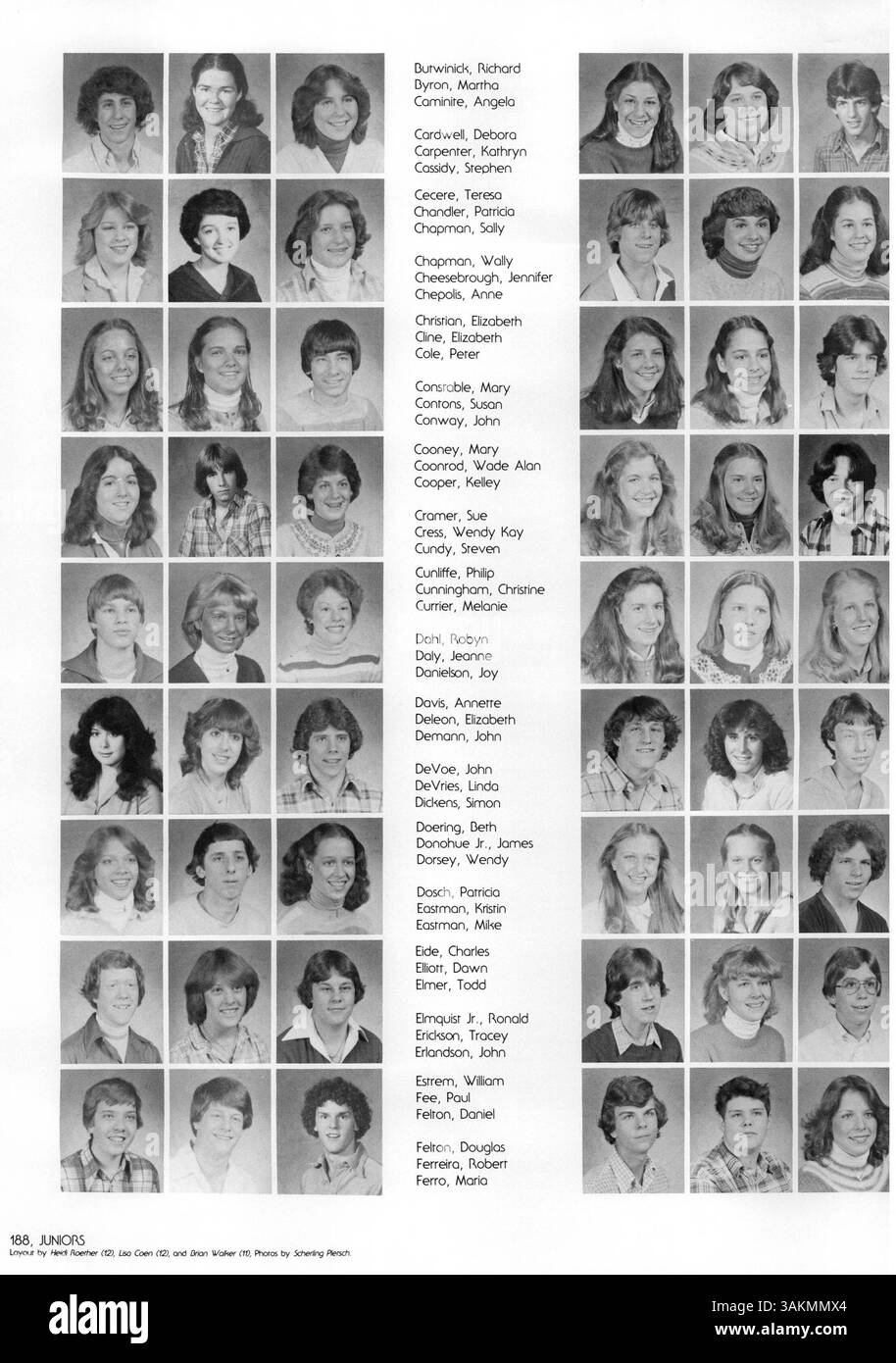 Dieses Jahrbuch der Edina West High School (Windigo '81) dokumentiert die wichtigsten Ereignisse und Meilensteine des akademischen Jahres 1980-1981, darunter Schülerporträts, sportliche Highlights und Anerkennung der Lehrkräfte. Stockfoto