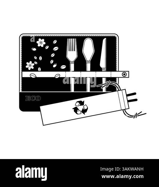 Zum Tragen von wiederverwendbarem Besteck. Illustration eines Konzepts für nachhaltigen Lebensstil. Stock Vektor