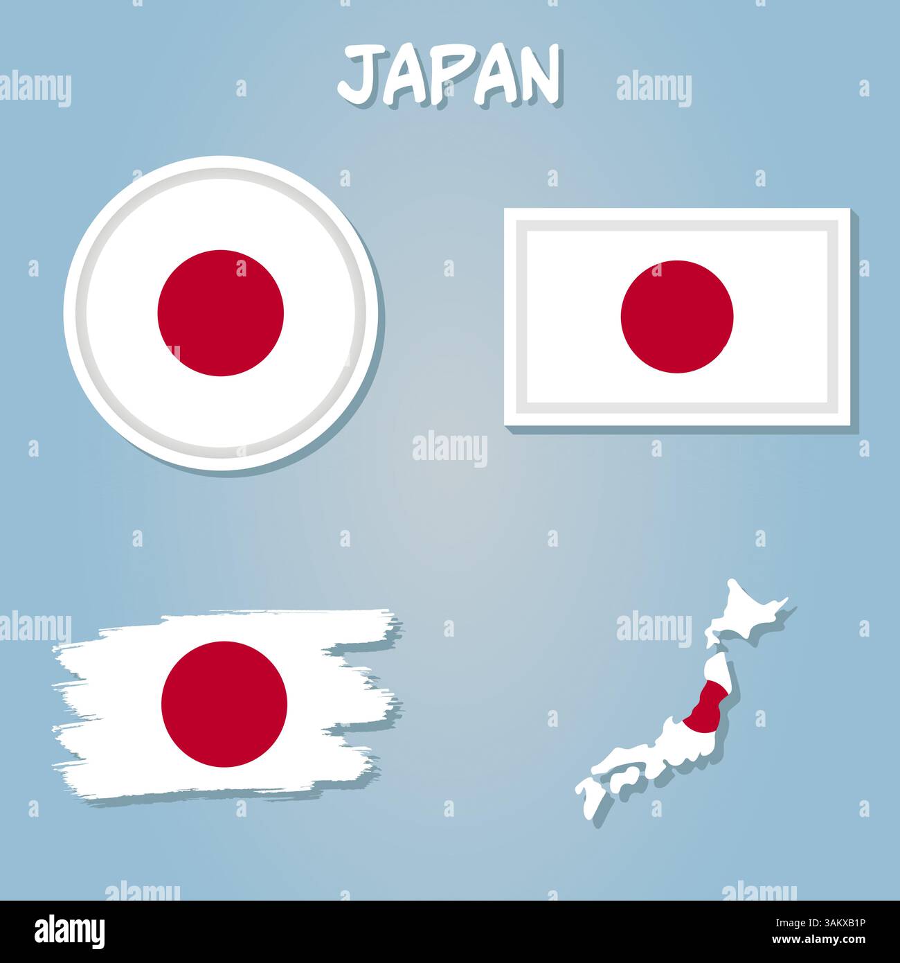 Karte von Japan mit dem Bild der Nationalflagge Stock Vektor