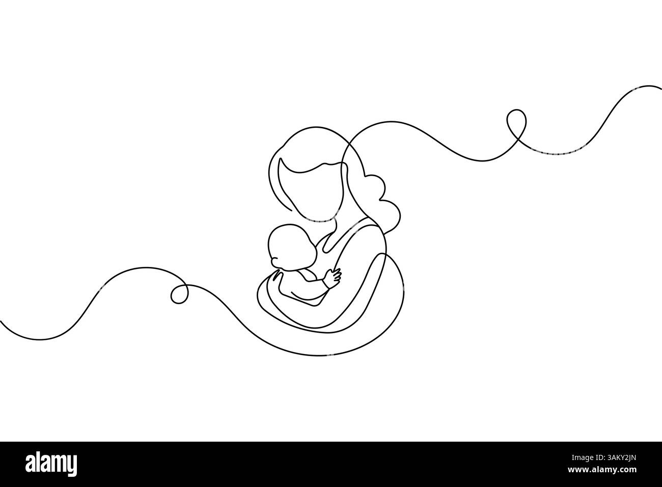 Mutter und Baby kontinuierliche einzeilige Kunst und isoliertes Umrissvektor-Design Stock Vektor